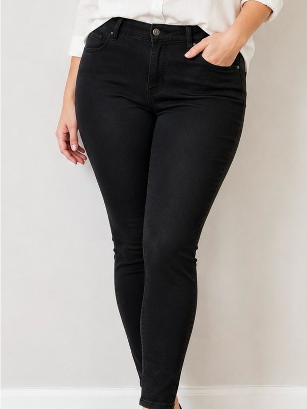 Curve Appeal Black Denim Jeans Size 12/31 High-Rise Skinny Stretch Denim